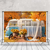 Aperturee - Autumn Bus Outdoor Picnic Forest Photo Backdrop